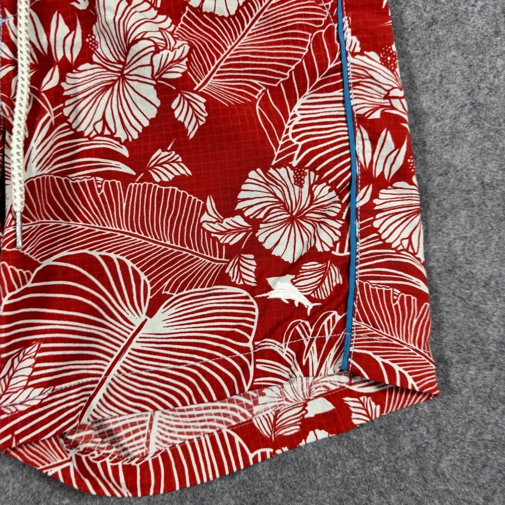 Tommy Bahama Swim Trunks Mens S Red White Hibiscus Floral Nylon Board Shorts 6in
